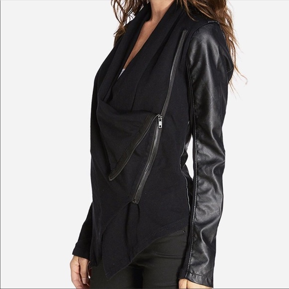 Faux Leather Drape Front Jacket Xs 